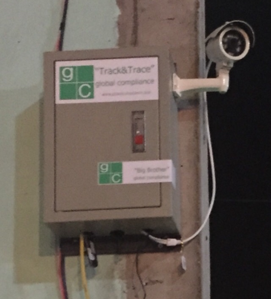 CCTV camera and grey box that connects to the “black box” allowing RFID readers to trigger data capture and transmit to head office.